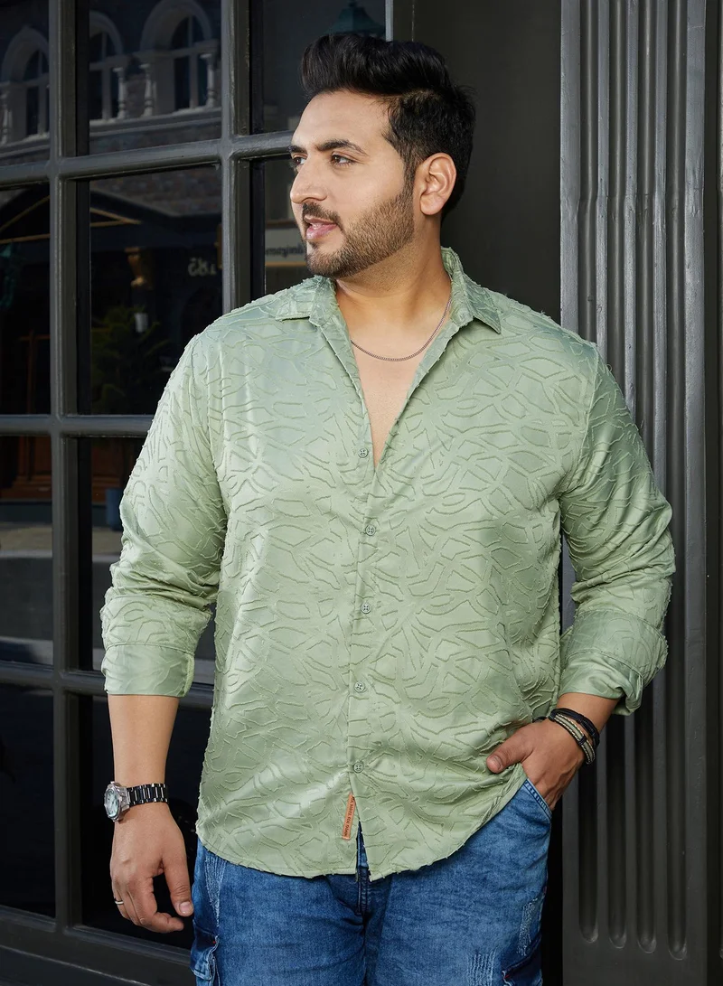 Instafab Plus Instafab Plus Men's Mint Green Abstract-Edge Shirt For Casual Wear | Spread Collar | Long Cuffed Sleeves | Button Closure | Plus Size Shirt Crafted With Comfort Fit For Everyday Wear