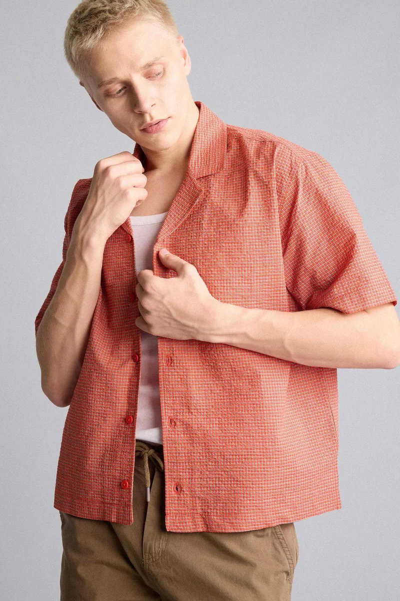 Boxy Fit Apache Collar Checked Shirt
