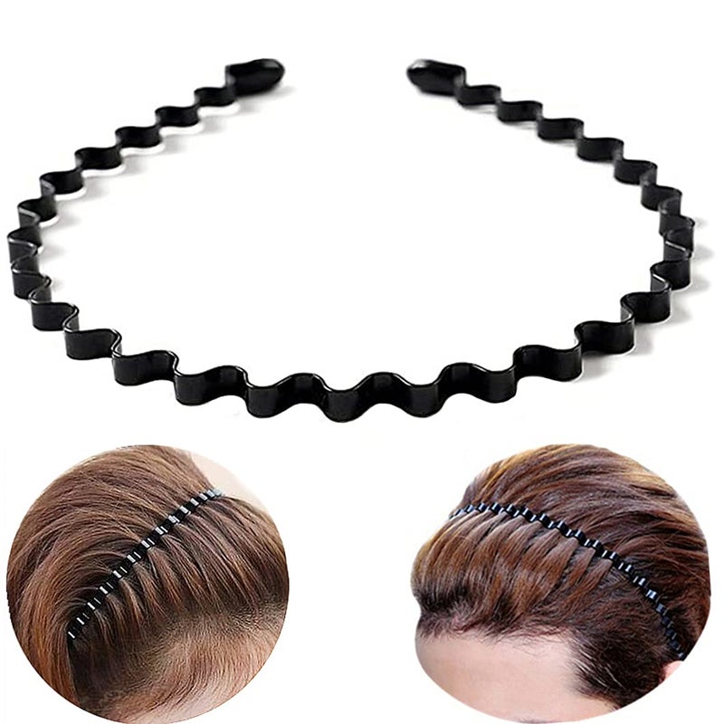 bodbop XINGZHE Hair Bands, Metal Hairband for Men Women, Fashion Headbands for Washing Face Makeup Sports, Non Slip Wavy Men's Hairband (Black, 1 Count Pack of 1) - Image 1