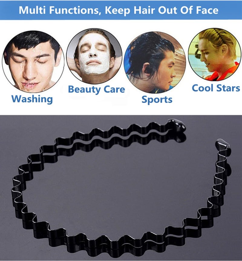 bodbop XINGZHE Hair Bands, Metal Hairband for Men Women, Fashion Headbands for Washing Face Makeup Sports, Non Slip Wavy Men's Hairband (Black, 1 Count Pack of 1) - Image 5