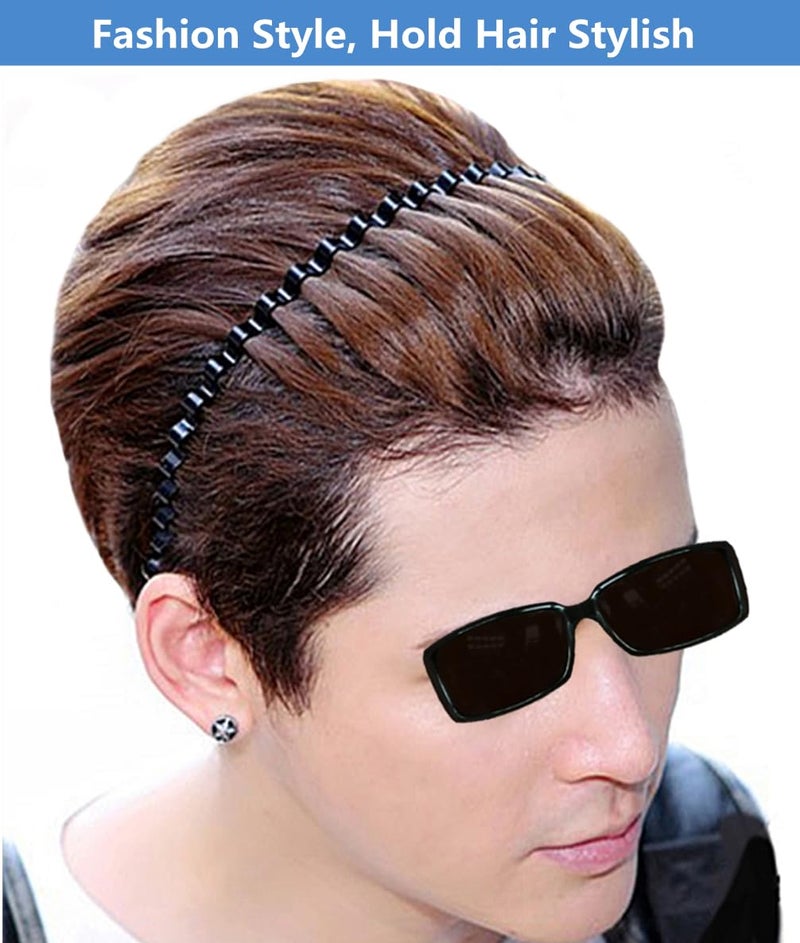 bodbop XINGZHE Hair Bands, Metal Hairband for Men Women, Fashion Headbands for Washing Face Makeup Sports, Non Slip Wavy Men's Hairband (Black, 1 Count Pack of 1) - Image 3