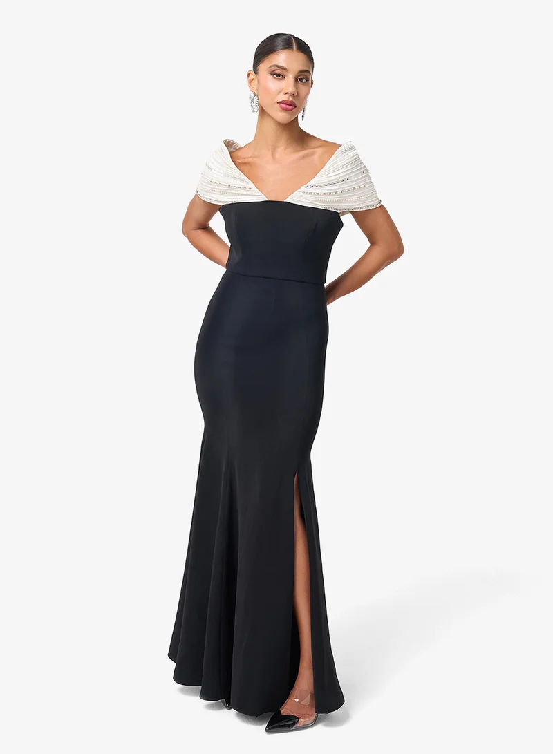 Threadz by Ajooni Shoulder Panel Side Slit Maxi Dress