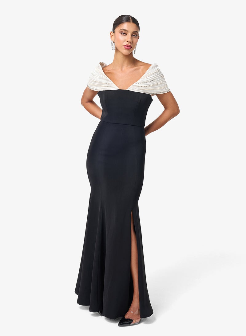 Threadz by Ajooni Shoulder Panel Side Slit Maxi Dress - Image 1