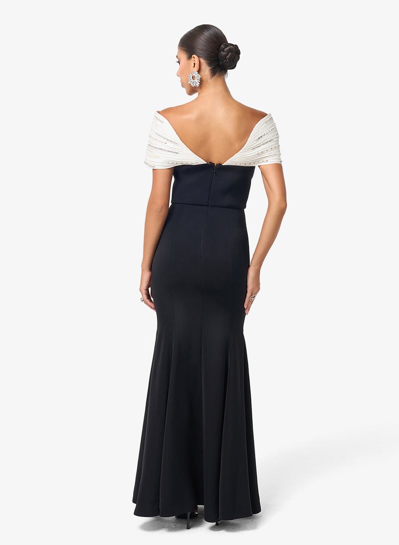 Threadz by Ajooni Shoulder Panel Side Slit Maxi Dress - Image 2