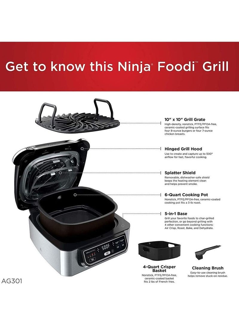 Ninja - 5 in 1 Foodi Countertop Grill with 4 Quart Air Fryer AG301UK 5.7L - Image 1