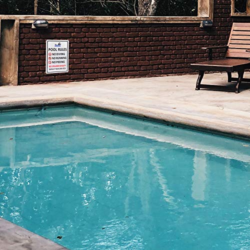 Kichwit Pool Rules Sign, Swim At Your Own Risk, No Diving, No Running, No Peeing, No Lifeguard on Duty, Aluminum Swimming Pool Safety Sign, Weather Resistant, 9.4 x 13.4 Inches, Silver - Image 3