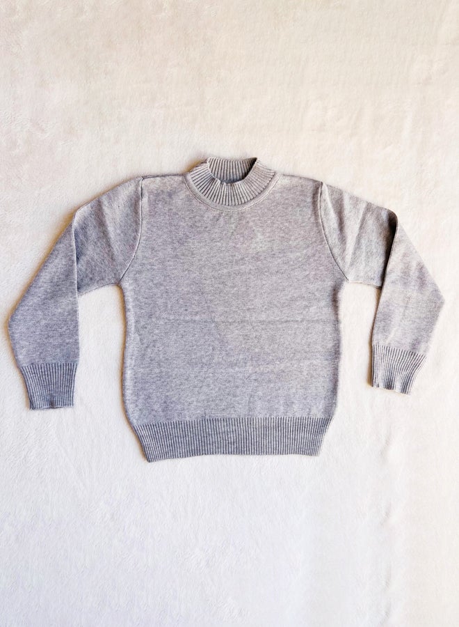 Little Bunnies Girls Grey Basic Knitted Half Collar Pullover - Image 1