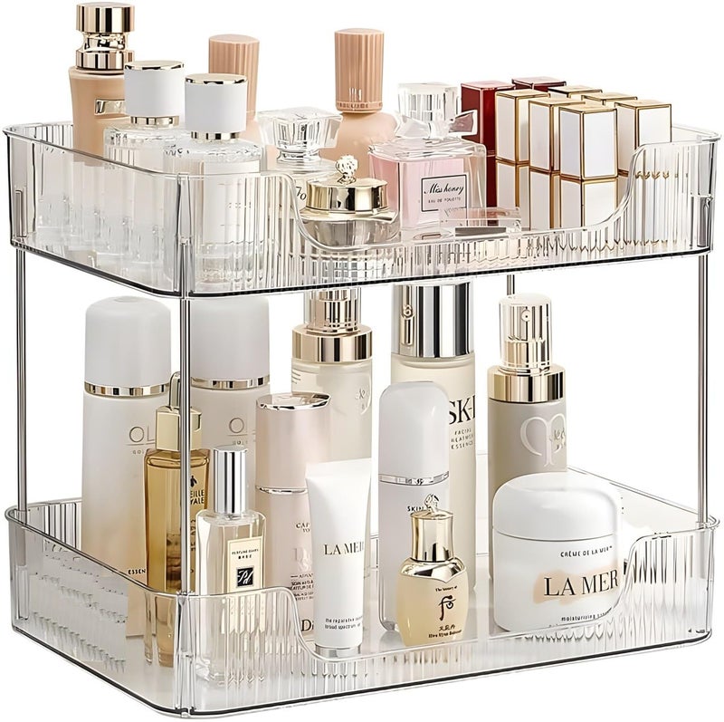 OTIPORTER OTIPORTER Multifunctional Storage Rack 2 Tier Container for Party Living Room Toilet White Kitchen Dining Bar Bathroom Counter Shelf for Cosmetics Toiletries Lotions Perfumes - Image 1