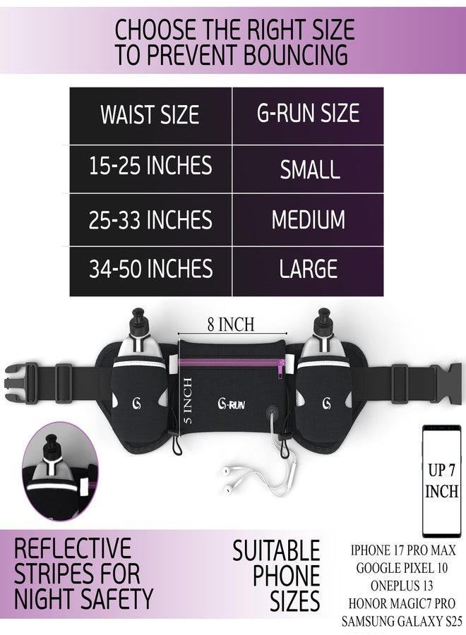Q-RUN Hydration Running Belt with Bottles - Water Belts for Woman and Men - iPhone Running Belt - Fuel Marathon Waist Pouch for Runners - Jogging Cycling Biking Hiking Belt with water bottle holder - Image 3