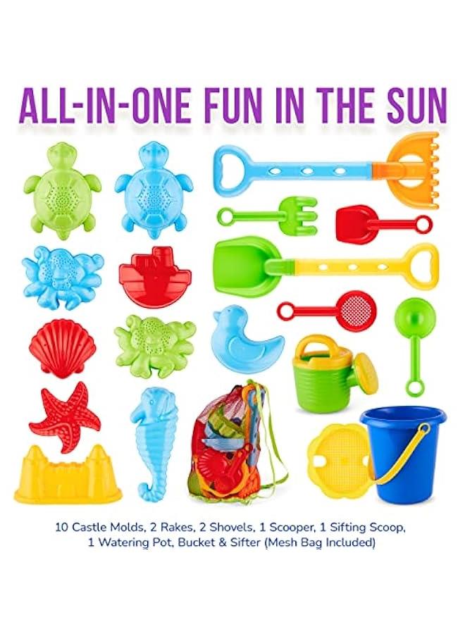 Arabest Beach Toys for Kids 3-10 - 18pc Sand Toys Including Sand Buckets for Kids with Sifter, Watering Can, Rake, 4 Hand Tools, 10 Sand Molds & Mesh Beach Toy Bag - Sandbox Toys for Toddlers - Image 2