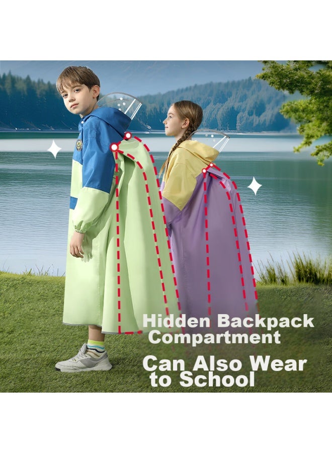 Moremerry Children's Raincoat For Boys And Girls With Backpack Space, Waterproof Breathable Baby School Fashion Rain Poncho, Yuni Purple, 2XL - Image 4