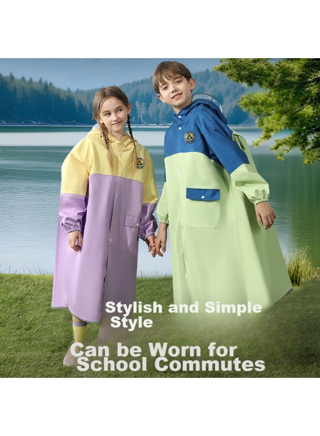 Moremerry Children's Raincoat For Boys And Girls With Backpack Space, Waterproof Breathable Baby School Fashion Rain Poncho, Yuni Purple, 2XL - Image 3