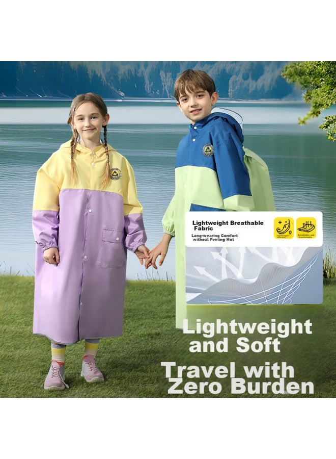Moremerry Children's Raincoat For Boys And Girls With Backpack Space, Waterproof Breathable Baby School Fashion Rain Poncho, Yuni Purple, 2XL - Image 2