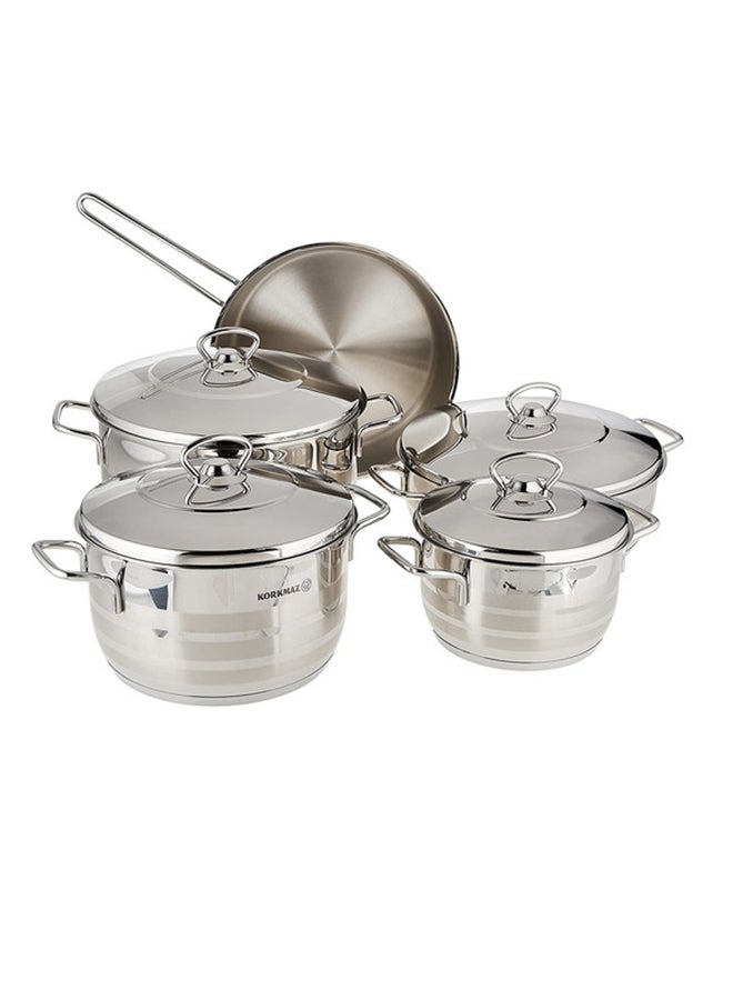 ASTRA 9 PCS STAINLESS STEEL COOKWARE SET | INDUCTION COMPATIBLE POTS AND PANS SET | SILVER - KA1900 SILVER