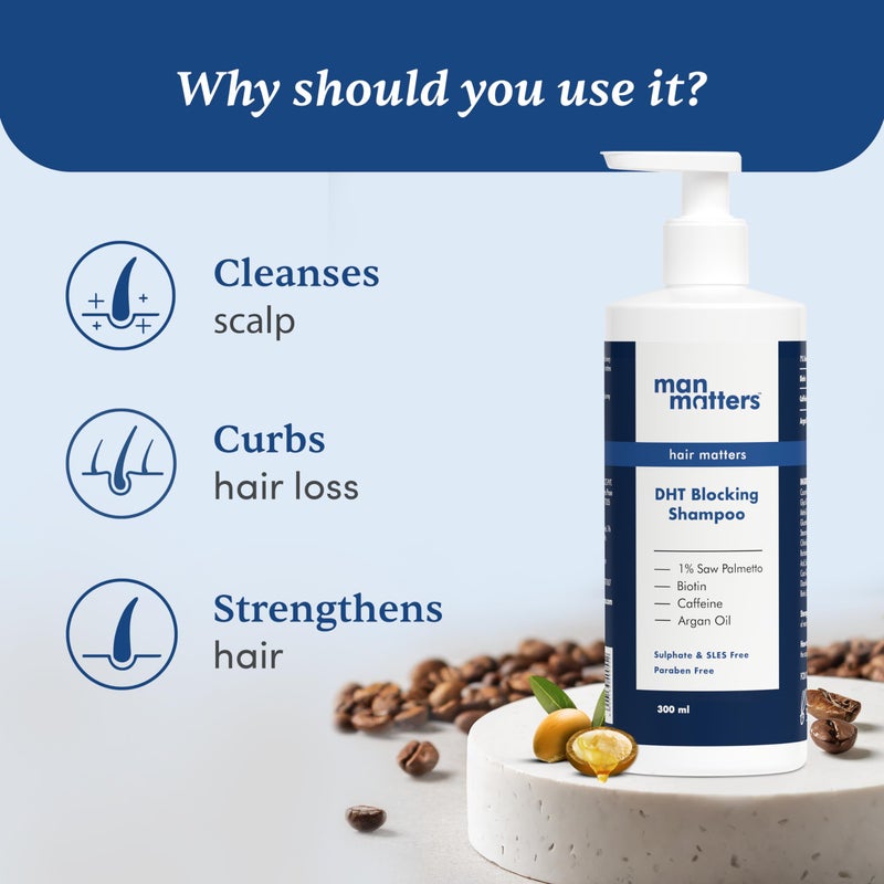 Man Matters Dht Blocking Anti Hair Fall Shampoo Reduces Hair Fall Strengthen Hair With Power Of Caffeine Saw Palmetto Argan Oil  Biotin  300ml - Image 3