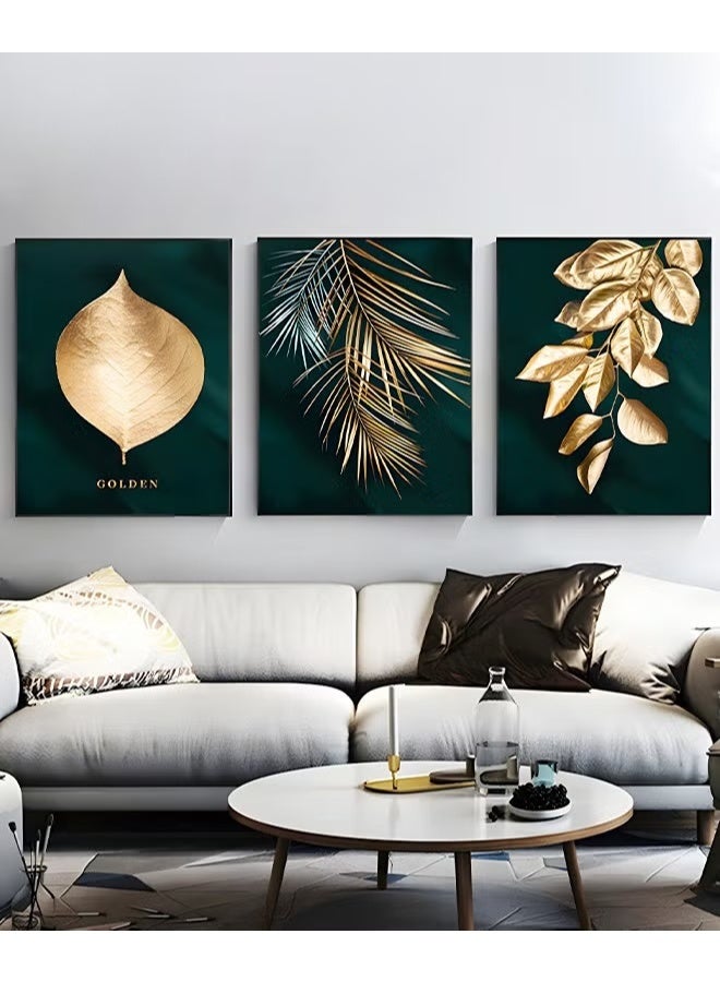 EETU 3Pcs Abstract Wall Art Home Decor,Black Gold Leaf Canvas Prints For Living Room Bedroom,Large Modern Canvas Wall Art,40x60cm(Only Drawing Core) - Image 1