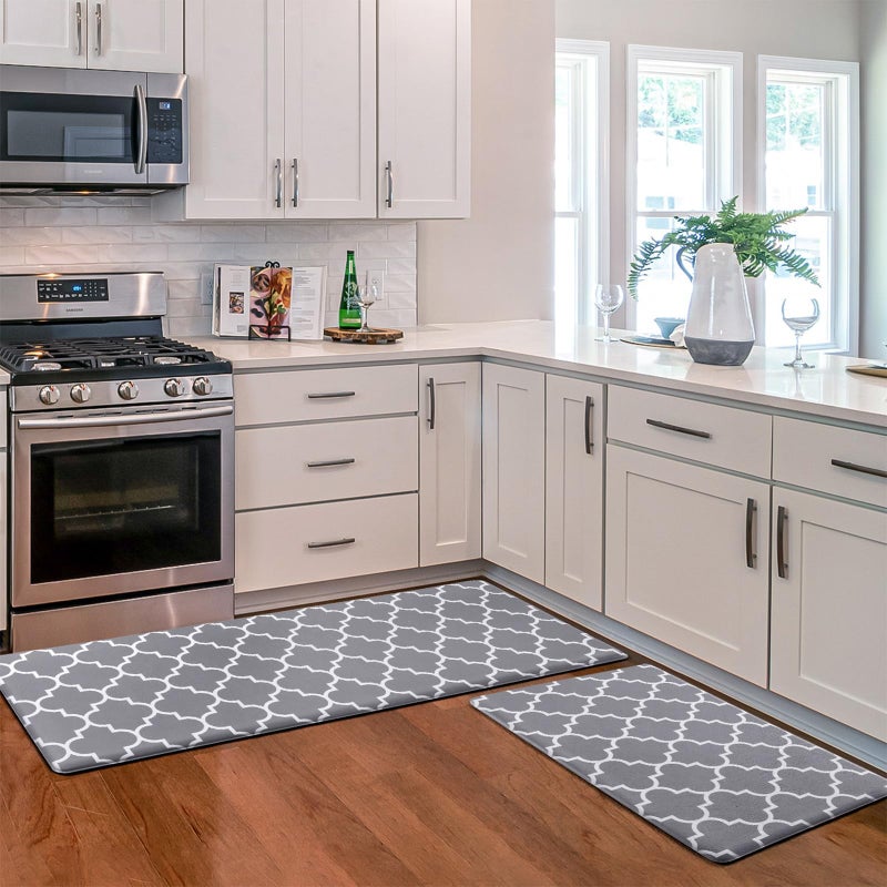 KMAT Kitchen Mat [2 PCS] Cushioned Anti-Fatigue Kitchen Rug, Waterproof Non-Slip Kitchen Mats and Rugs Heavy Duty PVC Ergonomic Comfort Foam Rug for Kitchen, Floor Home, Office, Sink, Laundry,Grey - Image 1