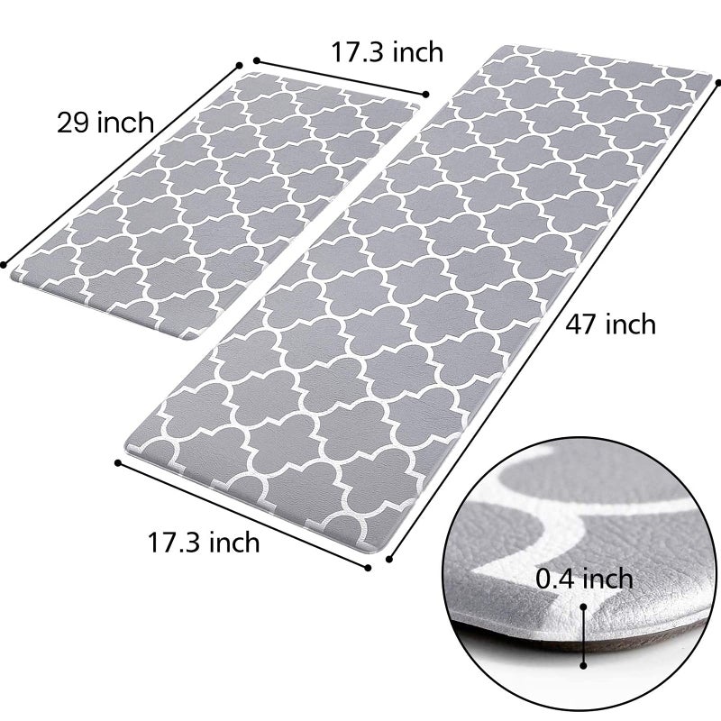 KMAT Kitchen Mat [2 PCS] Cushioned Anti-Fatigue Kitchen Rug, Waterproof Non-Slip Kitchen Mats and Rugs Heavy Duty PVC Ergonomic Comfort Foam Rug for Kitchen, Floor Home, Office, Sink, Laundry,Grey - Image 2