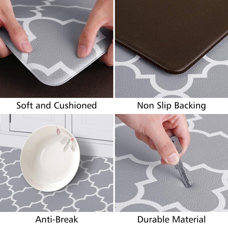 KMAT Kitchen Mat [2 PCS] Cushioned Anti-Fatigue Kitchen Rug, Waterproof Non-Slip Kitchen Mats and Rugs Heavy Duty PVC Ergonomic Comfort Foam Rug for Kitchen, Floor Home, Office, Sink, Laundry,Grey - Image 3