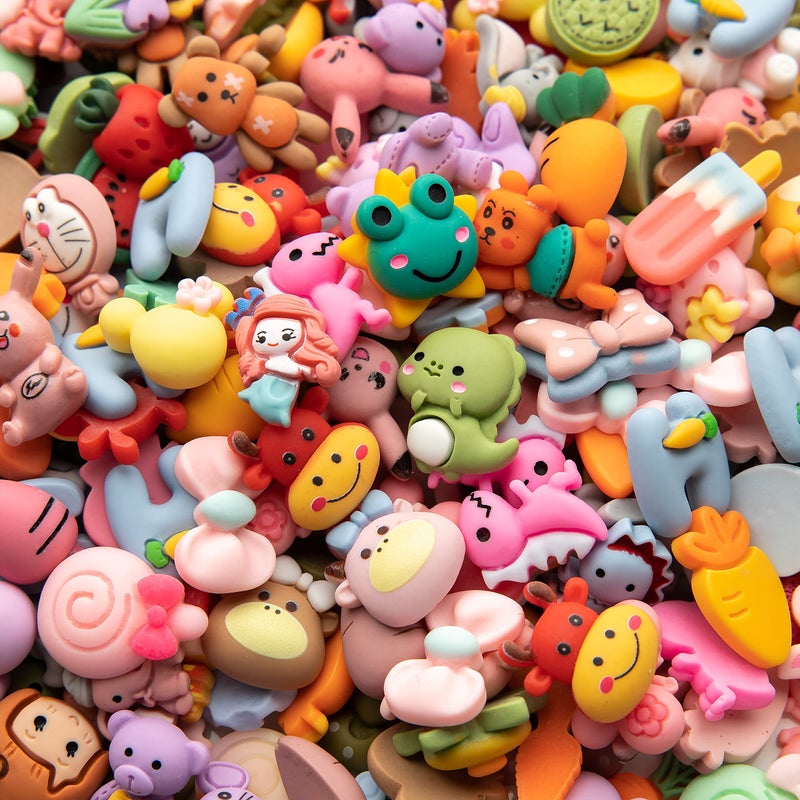 LEEXINLUU Slime Charms Cartoon Animal and Fruit Cute Set - Mixed Lot Assorted Fruit Resin Flatback Cute Sets for DIY Crafts Making,Decorations,Scrapbooking,Embellishments,Hair Clip 50pcs - Image 1