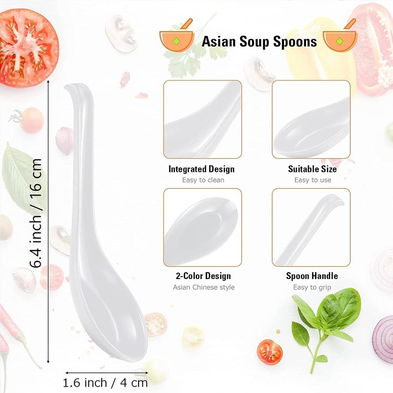 Comicfs Asian Soup Spoons 12 pieces, 12HSP-W, Large Japanese Soup Spoons, Soba Rice Pho Ramen Noodle Soup Spoon, Chinese Won Ton Soup Spoon, Hook Style (12 Spoons, White) - Image 2