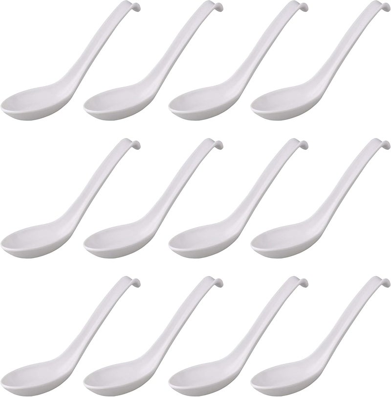 Comicfs Asian Soup Spoons 12 pieces, 12HSP-W, Large Japanese Soup Spoons, Soba Rice Pho Ramen Noodle Soup Spoon, Chinese Won Ton Soup Spoon, Hook Style (12 Spoons, White) - Image 1