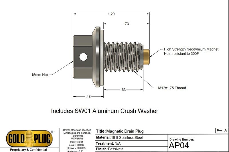 GoldPlug Magnetic Drain Plug AP-04 - Stainless Steel - Image 3