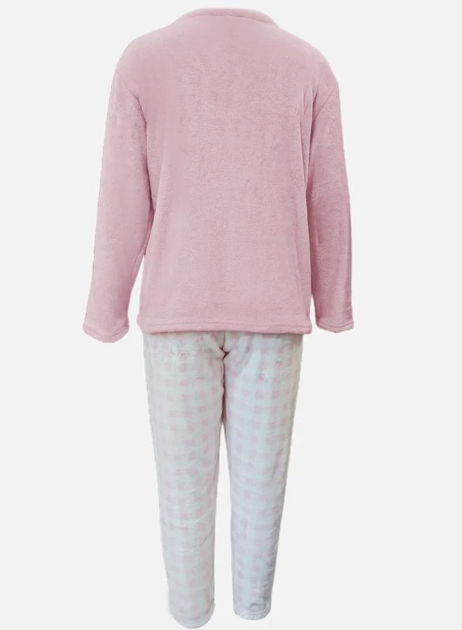 Take Two Take Two Pink Flano Pocket Detail Top and Checked Pyjama Set