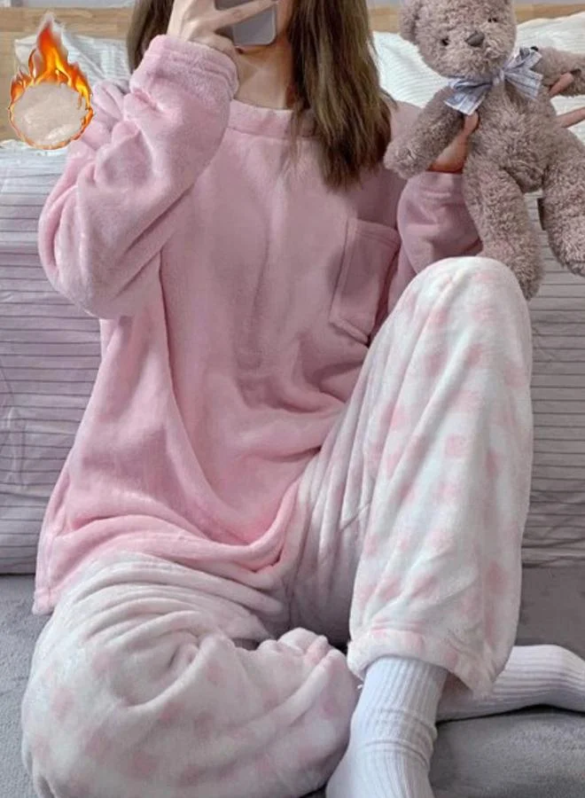 Take Two Take Two Pink Flano Pocket Detail Top and Checked Pyjama Set