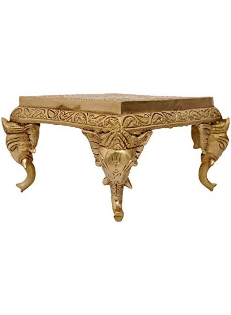 QUESERA Hand Carved Design Brass Chowki for Home Decor, Home Temple, Pooja, Living Room - Image 3