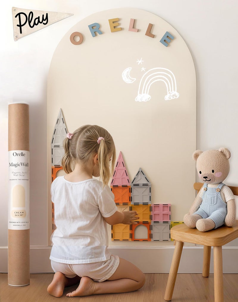 Orelle MagicWall | Magnetic Arch Wall Decal â€“ Repositionable & Renter-Friendly | Peel & Stick Magnetic Wall Decal Chalkboard | Playroom Essentials | Large 24 x 39â€ | Cream - Image 1