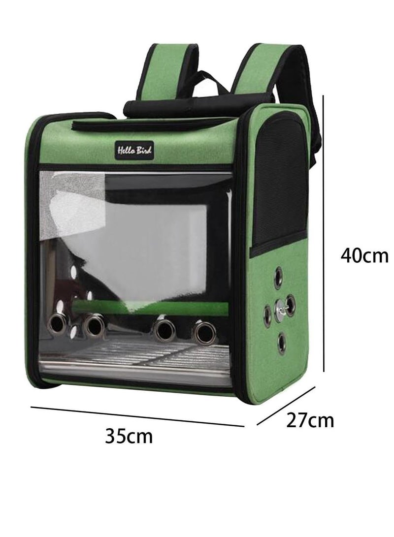 general Bird travel backpack, parrot backpack with stand, transparent breathable with tray, bird travel backpack, for cockatoos, green - Image 2