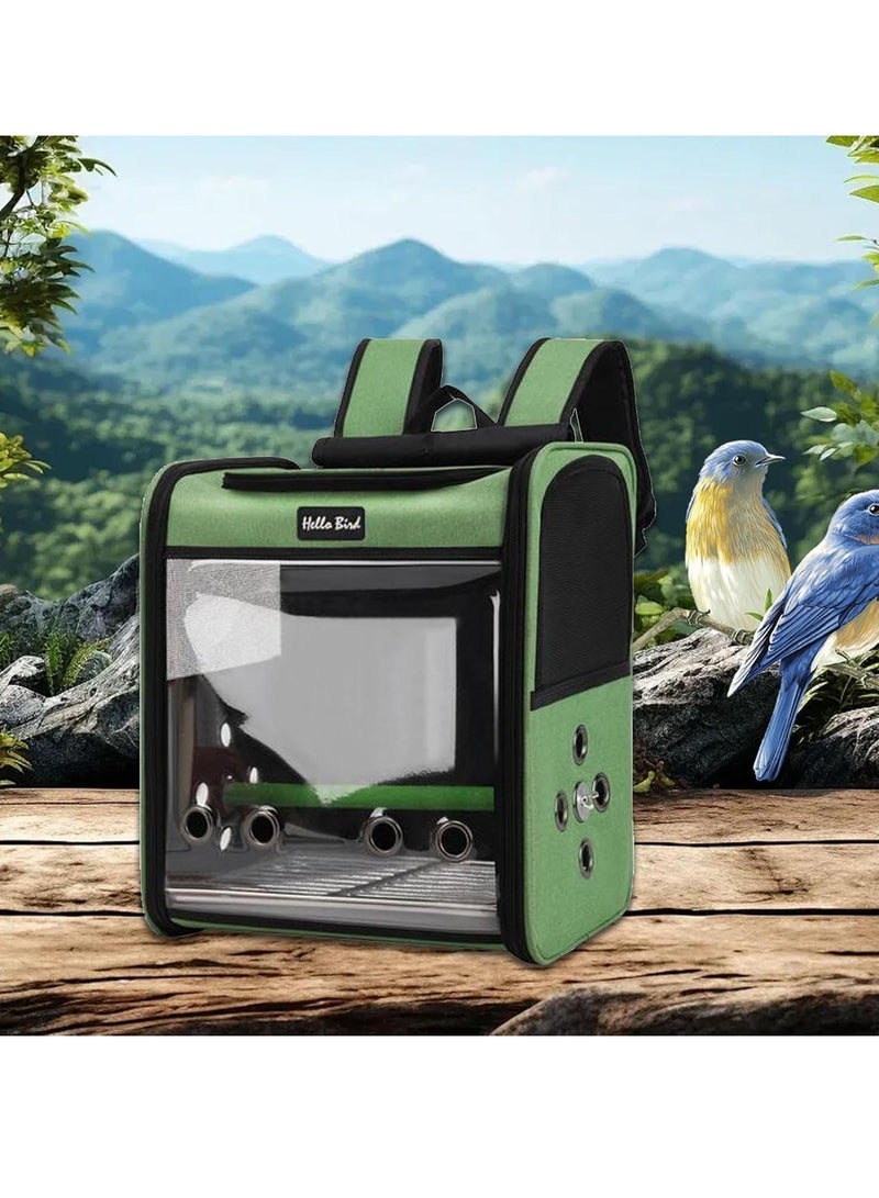 general Bird travel backpack, parrot backpack with stand, transparent breathable with tray, bird travel backpack, for cockatoos, green - Image 3