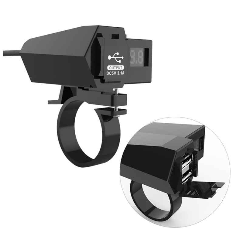 Dual Port USB Motorcycle Charger With LED Voltage Display Black Compatible Phones Cameras - Image 2