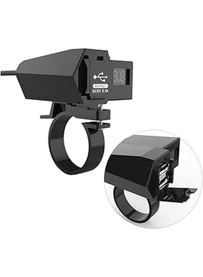 Dual Port USB Motorcycle Charger With LED Voltage Display Black Compatible Phones Cameras - Image 1