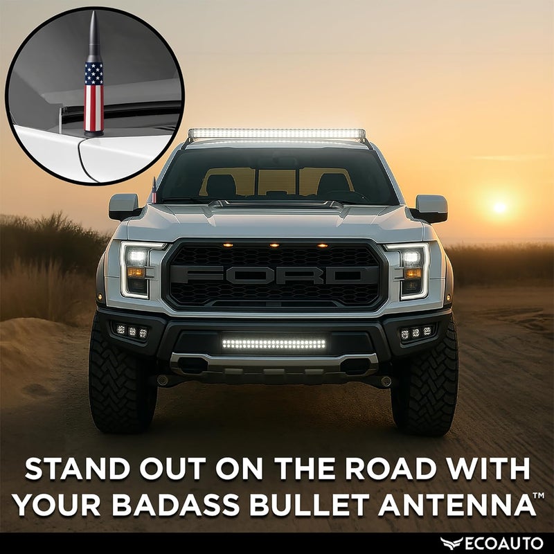 EcoAuto Bullet Antenna Replacement for Dodge Ram & Ford F150 F250 F350 Super Duty Ford Raptor Bronco Trucks - Anti-Theft Design - Radio Antenna for Truck 1990 - Current (American Flag) Multi-goal comprehensive design - Image 5