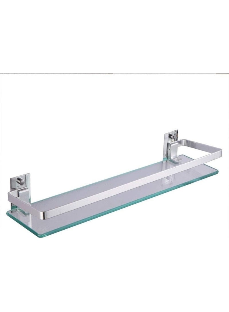 Clear Glass Wall Shelf with Aluminum Barrier, Bathroom Storage Shelf, Screw Installation - Image 1