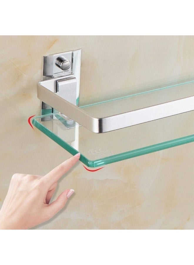 Clear Glass Wall Shelf with Aluminum Barrier, Bathroom Storage Shelf, Screw Installation - Image 3