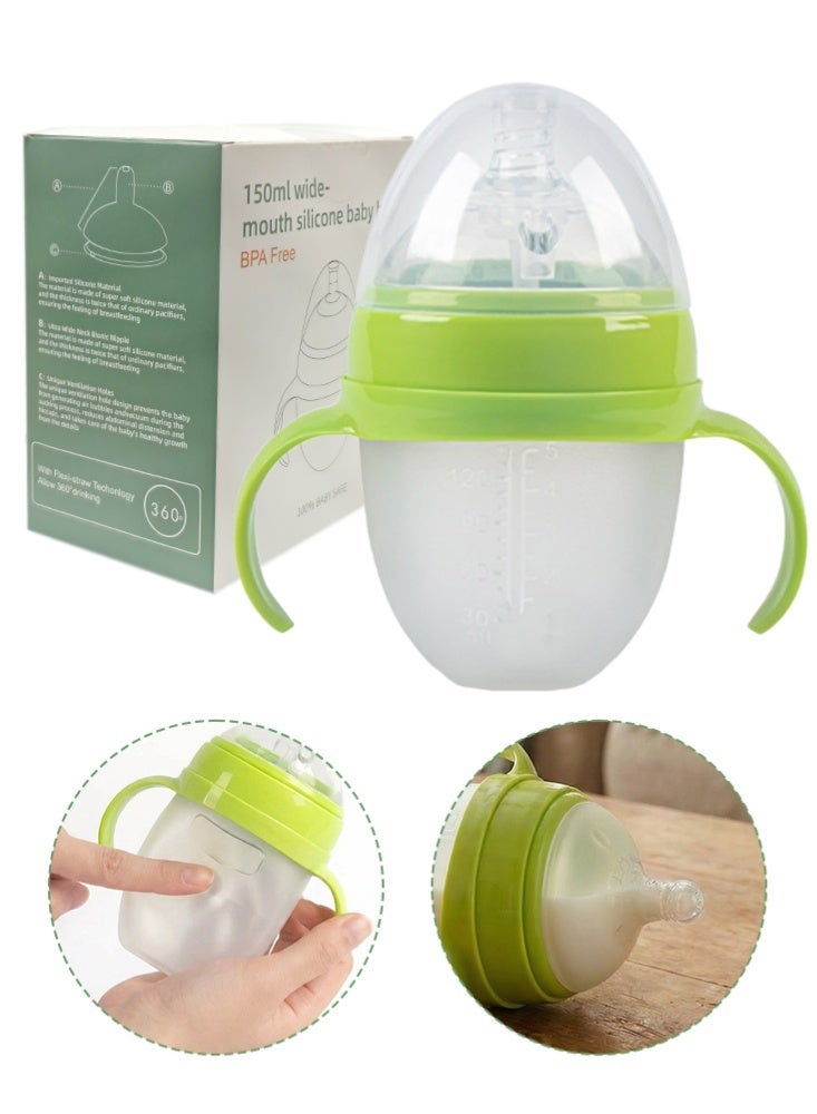 BBMORE Baby Feeding Bottle 150ML, Anti-Colic Baby Bottles, Breastfeeding-Like Silicone Nipple Bottle, Slow Flow Nipple, Soft & Squeezy, BPA-Free, 0 M+, Green - Image 1