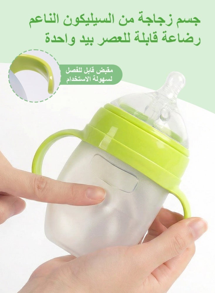 BBMORE Baby Feeding Bottle 150ML, Anti-Colic Baby Bottles, Breastfeeding-Like Silicone Nipple Bottle, Slow Flow Nipple, Soft & Squeezy, BPA-Free, 0 M+, Green - Image 5