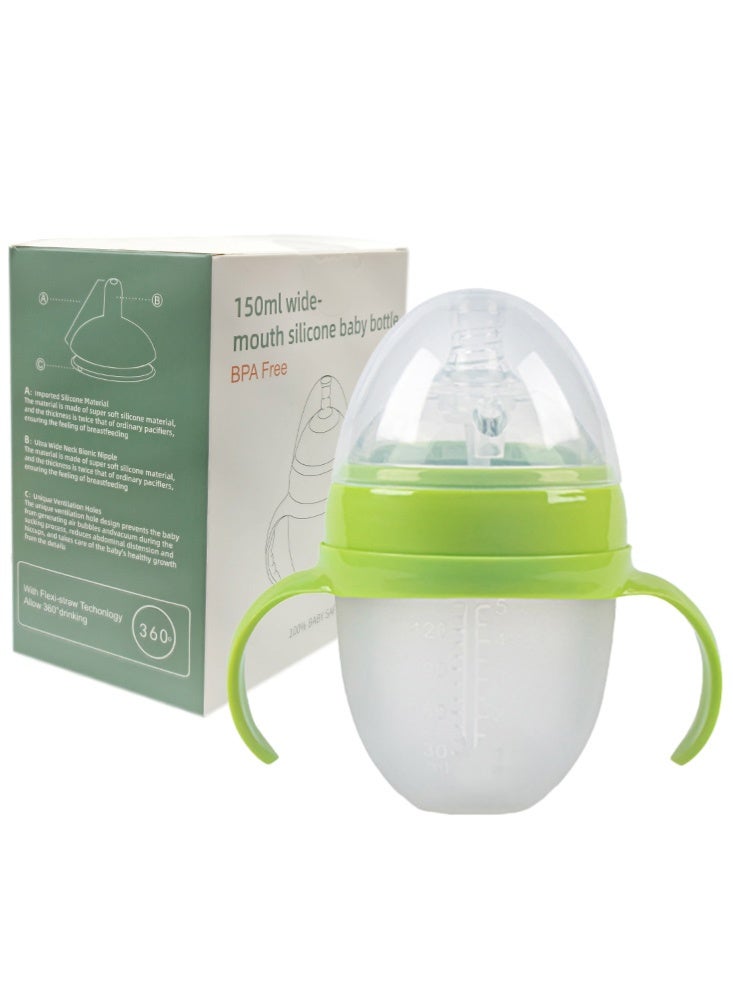 BBMORE Baby Feeding Bottle 150ML, Anti-Colic Baby Bottles, Breastfeeding-Like Silicone Nipple Bottle, Slow Flow Nipple, Soft & Squeezy, BPA-Free, 0 M+, Green - Image 1