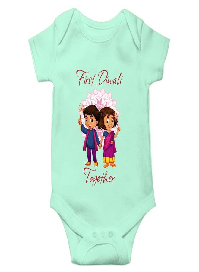 Mott2 Diwali Special Unisex Baby Romper - First Diwali Together (0-3 Months Green) - Image 1