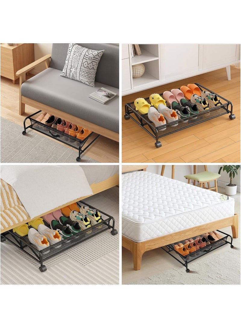 BLOOMING TIME Space-Saving Under-Bed Shoe Rack with 360° Swivel Wheels - Durable Metal Organizer for Easy Shoe Storage and Organization, Multi-Purpose Sliding Design for Bedroom, Dorm, Home, Shoe Storage Organizer - Image 5