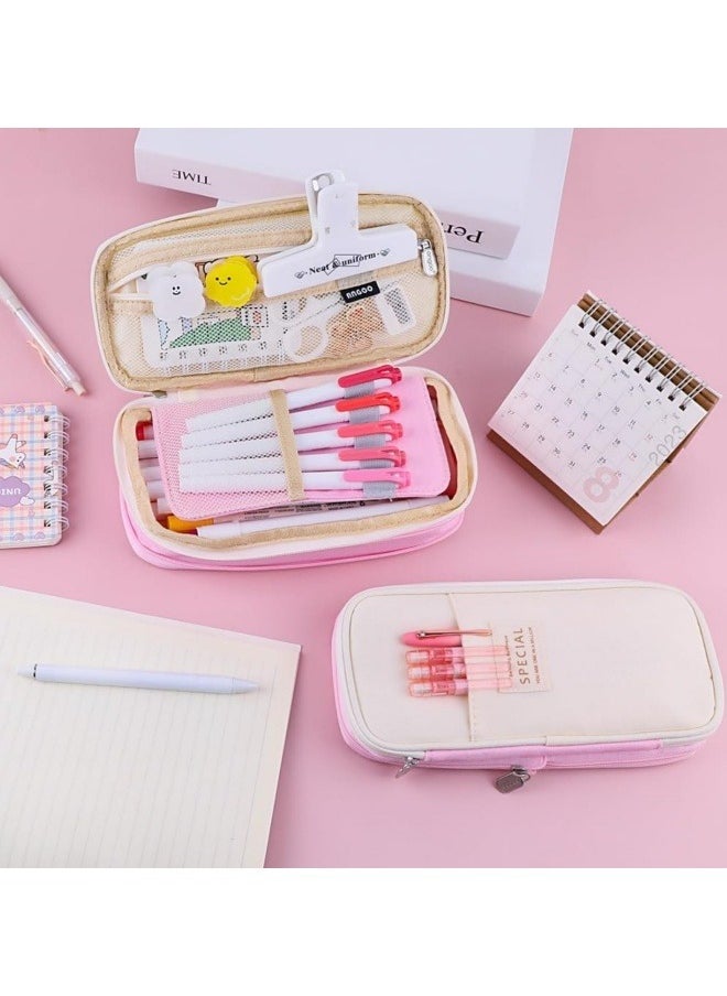 ANGOO Pencil Case, Large Capacity Pen Bag, Colored Pencil Bag with Zipper, Student School Supplies, Suitable for the Beginning of School Season, Beginning of School Gifts, Pink  - Image 4