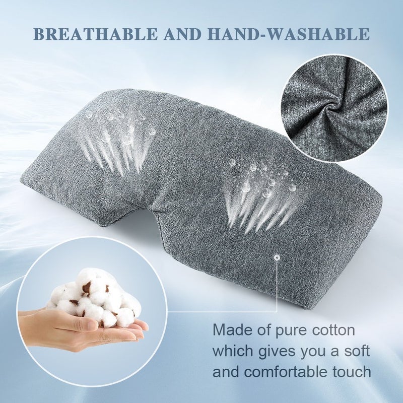 FRESHME Cotton Sleep Eye Mask for Women Men - 100% Blocking Light Travel Blindfold, Soft Zero Pressure Grey Eyes Cover with Adjustable Velcro Strap for Side Sleeper Night Sleeping, Work Nap and Yoga - Image 5