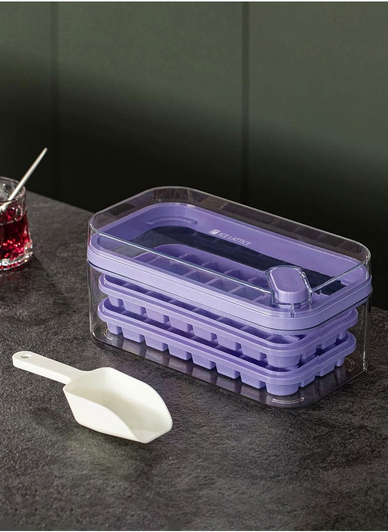 LEOKOR - Ice Cube Tray with Lid and Storage Box, One Click Easy Release 64 Small Nugget Ice, 2 Tray Ice Cube Molds with Container and Scoop - Image 1