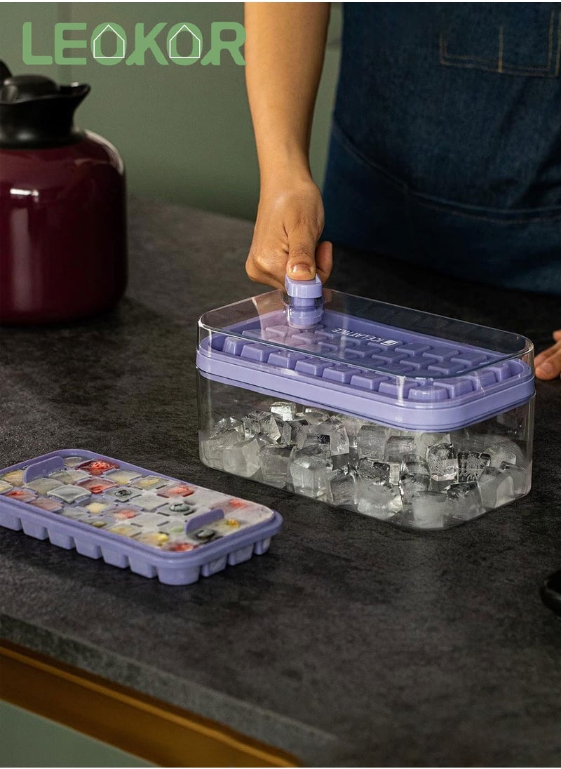 LEOKOR - Ice Cube Tray with Lid and Storage Box, One Click Easy Release 64 Small Nugget Ice, 2 Tray Ice Cube Molds with Container and Scoop - Image 1