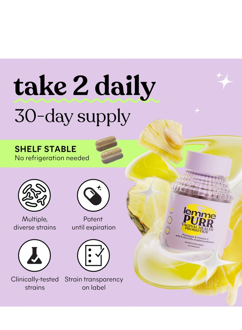 Lemme Purr Probiotics for Women - Promotes pH Balance, Healthy Odor & Urinary Tract Health w/Lactobacillus Blend, Clinically Tested Strains, Pineapple & Vitamin C - 60 Veggie Capsules  - Image 4