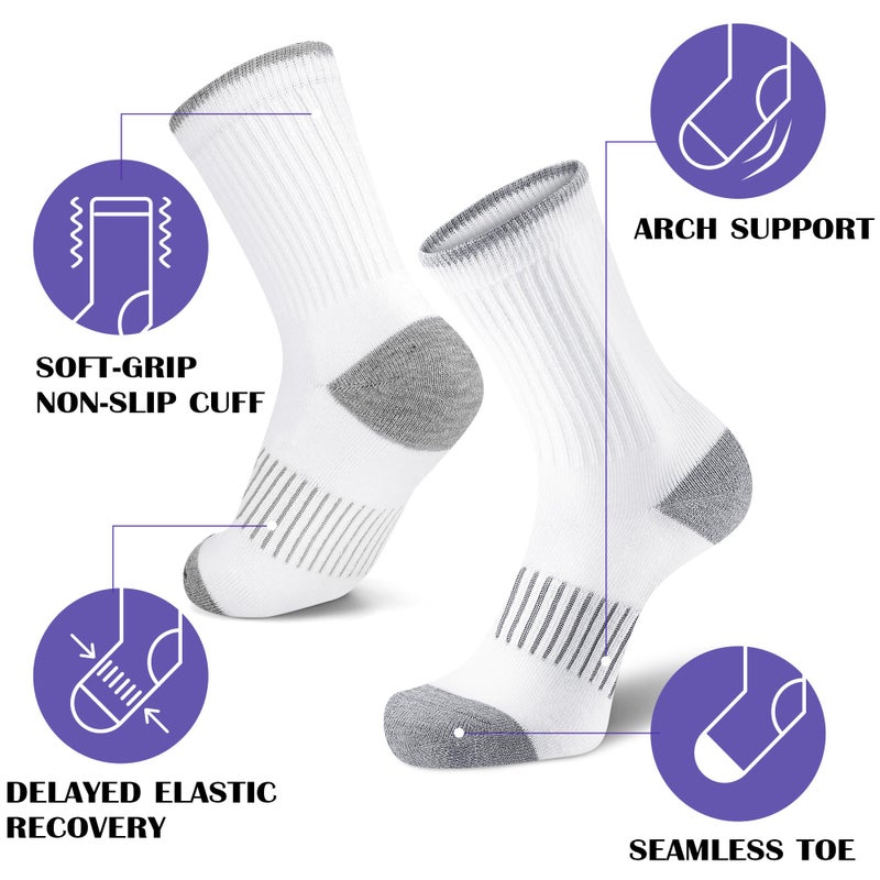 Gonii White Women Socks Hiking Running Thick Cushion Athletic Crew Socks 5-Pair (White) - Image 3