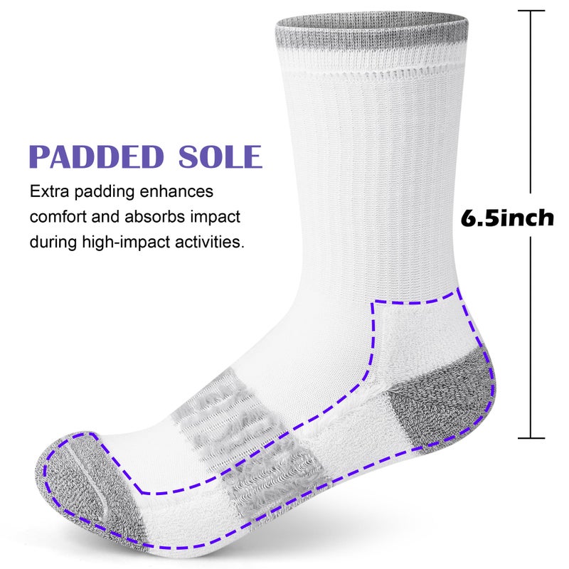 Gonii White Women Socks Hiking Running Thick Cushion Athletic Crew Socks 5-Pair (White) - Image 4